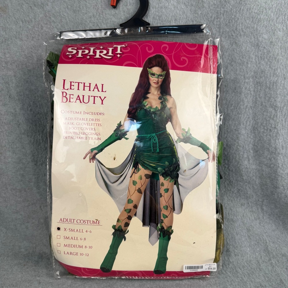 Spirit Lethal Beauty Costume Women XS Green Poison Ivy Villain Set NEW